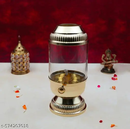 KALAM INTERNATIONAL Brass Akhand Jyoti Diya for Puja | Akhand Diya | Oil Lamp Jyot Diya | Wick Adjustable Akhand Diya | Pooja Article for Home and Office Temple | Perfect for Gifting 6 INCH.