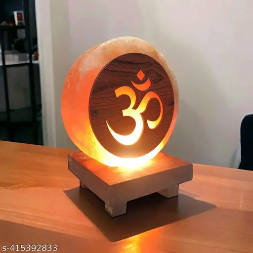 Global Aroma Mini 3D OM Big Himalayan Rock Salt  Lamp for Vastu, Feng Shui, Healing, Peace & Harmony, Gifting (Natural/Orange)
