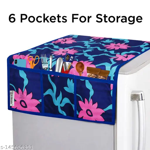 E-Retailer Exclusive 3-Layered Polyester Combo Set of Appliances Cover (1 Pc. of Fridge Top Cover, 1 Pc Handle Cover and 1 Pc. of Microwave Oven Top Cover) (Color-Blue, Design-Floral, Set Contains-3 Pcs.)