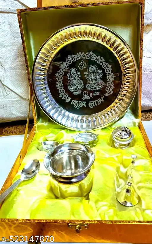 Lakshmi & Ganesh Pooja Thali Set for Religious Purpose Golden Set Box