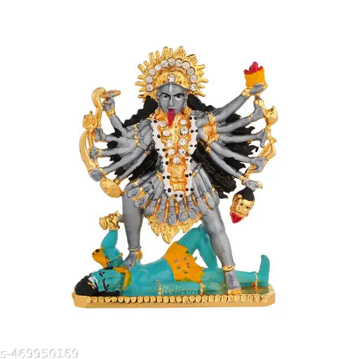 Relicon Goddess Kali Mata Idol | Maa Kali Murti (B-163) Blue Metal Statue for Car Dashboard | Home Décor | Mandir Pooja Murti | Temple Puja | Office Table Showpiece (L*B*H-- 2.4 x 0.8 x 3 Inches)