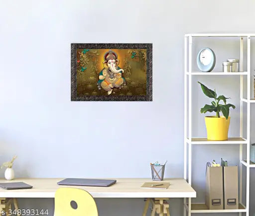 Indianara Lord Ganesha Without Glass Framed Art Print for Room Decor 10 X 13 INCH