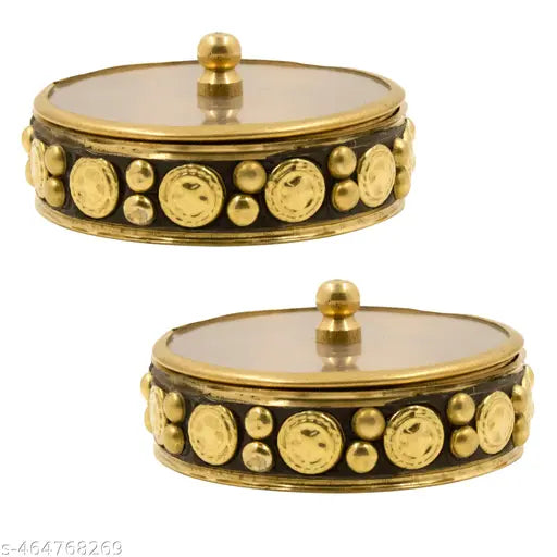 Putrika Brass  Pooja | Puja | Roli | Chawal | Chandan | Haldi | Kumkum Puja  | Sindoor | Turmeric | Dabbi | Dibbi | Dhani | Dani Lid Holder - Acralic Black Kumkum (2)