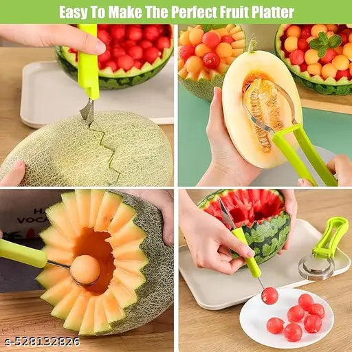 Melon Baller Scoop Set, Professional 4 in 1 Stainless Steel Watermelon Cutter Fruit Carving Tools Set,Fruit Scooper Seed Remover Watermelon Knife for Dig Pulp Separator (4 in 1 Scoop)