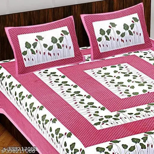 Jaipuri 100% Cotton King Size Bedsheet For Double Bed With 2 #Matching Pillow Covers