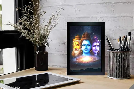 Brahma Vishnu Mahesh Photo Frame | Brahma Vishnu Mahesh Wall Painting , Home Decoration And Pooja Room ( 7x 9 ) Inch