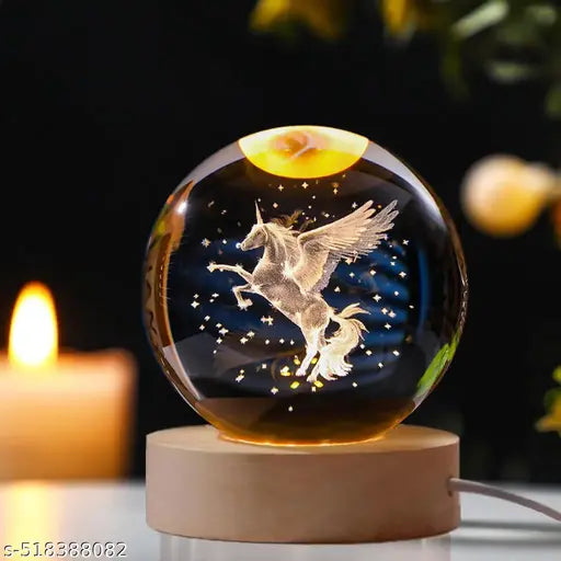 MARCCO 3D CrystaJl Ball Night Lamp, Solar System Love CrystaJl Ball Night Light, USB Table Colorful Led Wooden CrystaJl Ball for Home, Office, Birthday Gift (Horse)