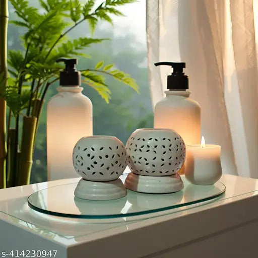 Kraftlik Handicrafts White Ceramic Heat Aroma Diffuser – Decorative Home Fragrance Burner & Showpiece (Pack of 2)