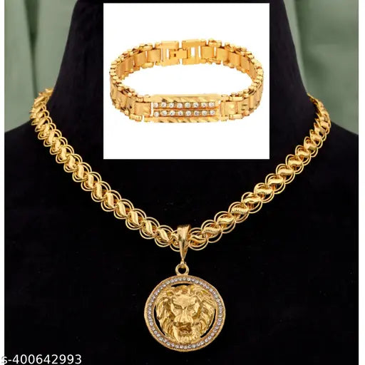 gold plated chain with pendan and bracelet for man, Pendant set for man and boy New design new year Pendants & Lockets