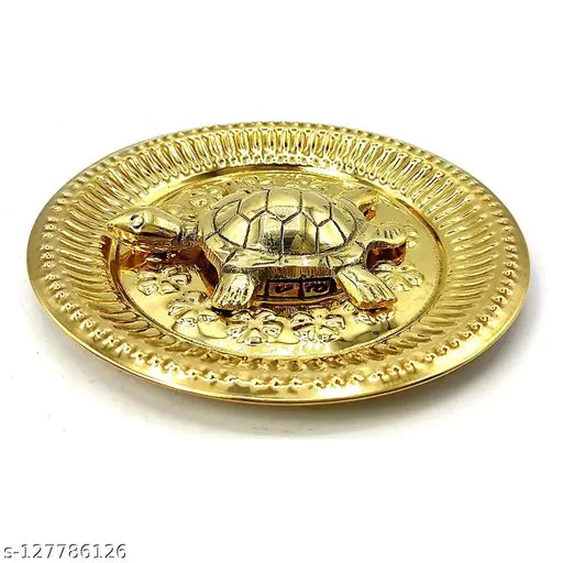 Vastu Feng-Shui Brass Tortoise Turtle Kachua with Metal Plate Handicraft & Decor Gift Items Home Office. Idols & Figurines