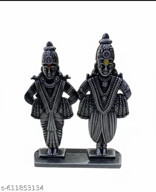 Designer Metal Vitthal Rukmini Statue | Pandharpur Vithoba Rakumai Murti for Pooja Room |• Original Vithoba and Rukmini Pair Showpiece for Home Decor and Gifting (Black/Antique Finish)size 2 inch