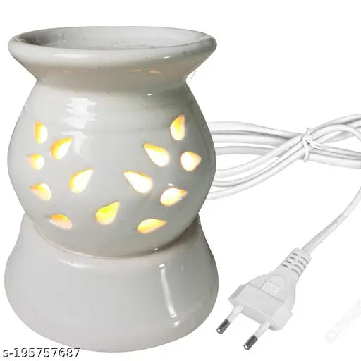 PeepalComm Ceramic Electric Aroma Diffuser Night Lamp Light with Lemongrass Rose Aroma Oil 10ml Each for Home Office Hotel Spa