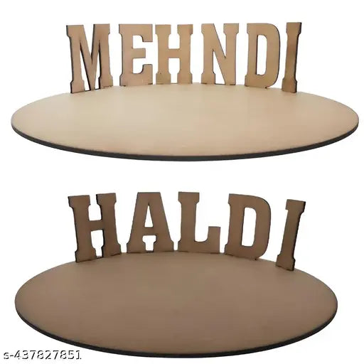 ChoiceHub Haldi & Mehndi Ceremony MDF Platter Combo | 28 cm Round Tray with Letter Cutouts | Indian Wedding Decoration Plate | Customizable Tray for Art & Craft