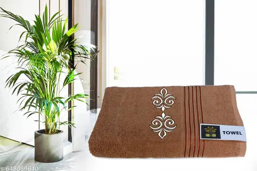 2 Piece Towel Set Brown | 1 Bath Towels & 1 Hand Towels 100% Cotton | 370 GSM | Soft, Absorbent, Lightweight Towels with Computerized Embroidery