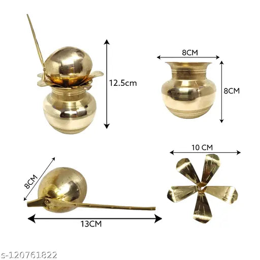Glossy Mangal Kalash with Brass Nariyal and Mango Leafs,Brass mangal kalash for vastu, vastu brass kalash, kalasha for new house pooja, Mangal Kalash for Pooja Ghar,Home Decor,Diwali Pooja, Wedding Cerimony Brass Kalash (pack of 1) (Gold)