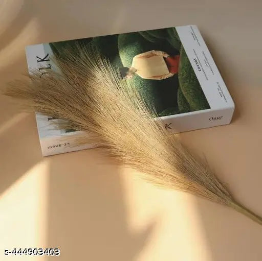 TS ARTS & CRAFT 3 Pcs Artificial Faux pampass Fluffy Flowers Fake Flower for Home, Christmas, Wedding Decoration, Office, Bedroom, Balcony, Living Room, Table Decoration, Plants and Craft Items Corner (Brown) (Without Vase Pot)