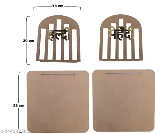 Haldi Mehndi Platter Combo Set with square shape, Acrylic Hindi Font DIY Wood Decorative Platter