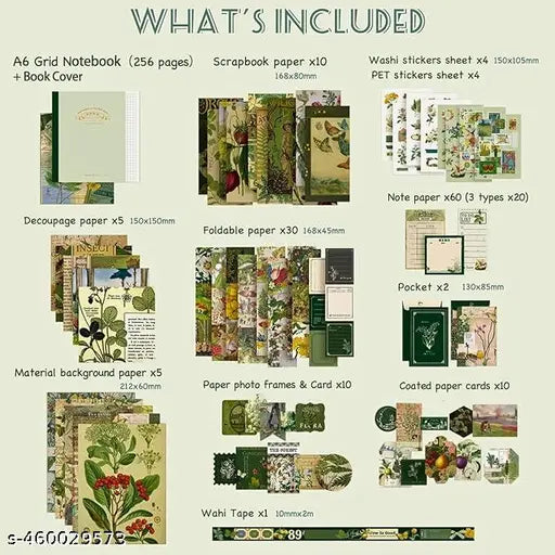 BIGMOTHERS Paper Scrapbook Kit Daily Journal Scrapbooking A6 Grid Notebook Summer Craft Atr Stationery Diy Journaling Craft Kit Gift For Girls, Woman, Kids, Teen (Botanical Plant)