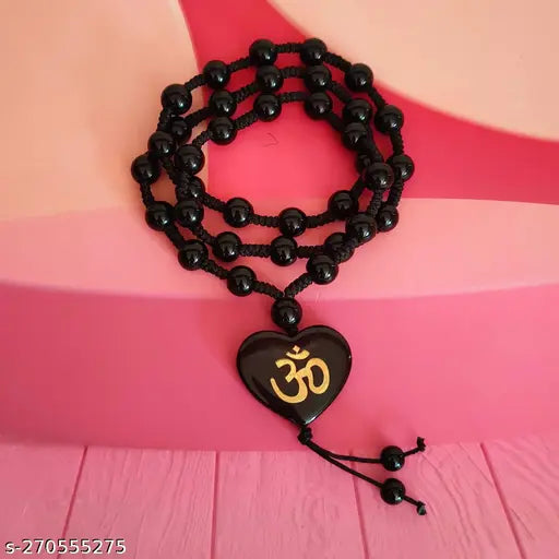 Shiv Creation Religious Om Aum Ohm In Heart Shape  Black  Crystal Bead  Mala For Men and Women