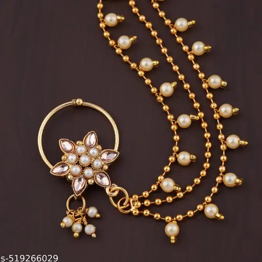 ✨ GC premium jewellery Elite Graceful Nosepins | Elegant Gold-Plated Nosepin with Pearl & Crystal Accents | Traditional & Contemporary Nose Ring for Women | Perfect for Weddings, Festivals & Special Occasions ✨