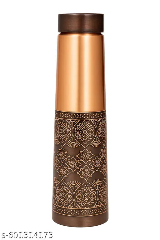 Vogue Venture Designer Tower Shape Pure Copper Water Bottle | 1 Litre Leak-Proof Ayurvedic Copper Bottle with Engraved Floral Pattern for Health, Office & Gym