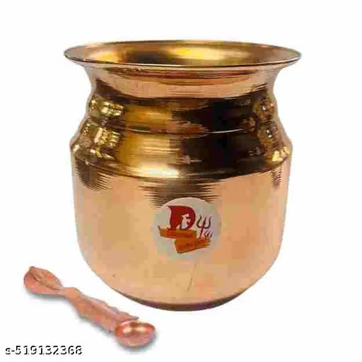 HARIDWAR TRENDS  pure Copper Aachani /Copper lota and Spoon, Copper loti For Durga Pooja, Festival, Home Decoration.(golden)
