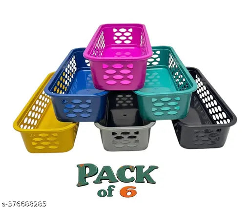 Plastic (pack of 6) Multipurpose Desk Organizer Tray Office Drawer Dividers Storage Bins for Kitchen, Bathroom, Office, Makeup, Bedroom Dresser, Craft Basket Rack Multicolour (23×8×5 cm)