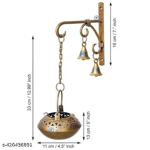Rajasthani Pure Handmade Handpainted Painted Tea Light Lantern Set with bells and bracket