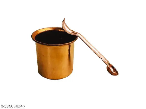 Pure Copper Puja Patra, Punch Patra, Jal Patra with & Achmani Spoon Set for Pooja Purpose (Small Size)