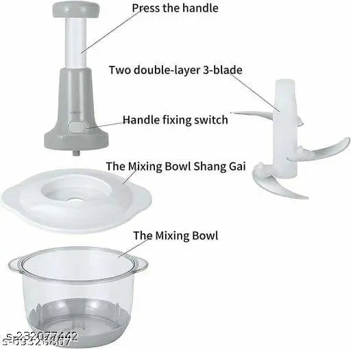 Plastic Food Chopper, Steel Large Manual Hand-Press Vegetable Chopper Mixer Cutter to Cut Onion, Salad, Tomato, Potato