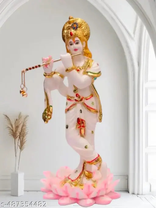 White marble kamal Krishna ji Stechu suitable for Home Pooja room beautiful Lord lovely krishna idol for home decor, office room showpiece