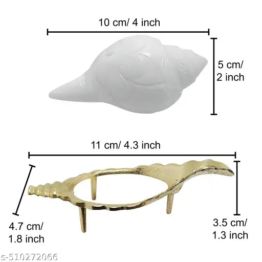 Traditional Jal Shankh With Brass Stand | Paniwala Shankh Or Pittal Dani for Pooja, Puja Temple - 11 cm