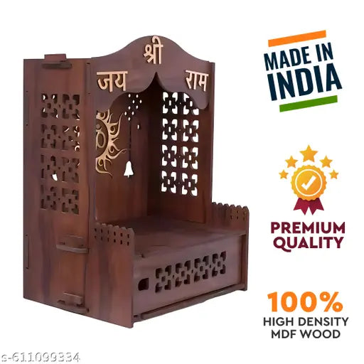 Divinity Decor Wooden Temple for Home Shop Office | Laminated MDF Pooja Stand | 16x9x11 Inch | Assembly Required Mandir | Big Temple - Mandir - 42