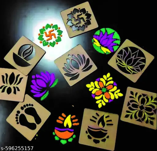 Rangoli Stencil Set 8 Intricate Reusable MDF Designs for Diwali & Festive Decoration