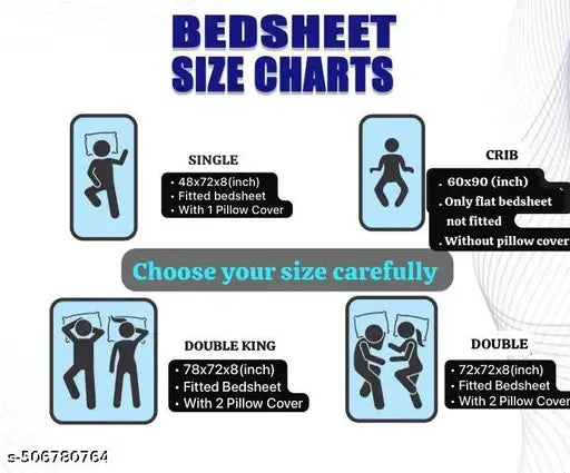 Super Soft Glace Cotton All Round Elastic Fitted Bed Bedsheet Double King Size Bedsheet 72x78x8 Inches with 2 Pillow Covers