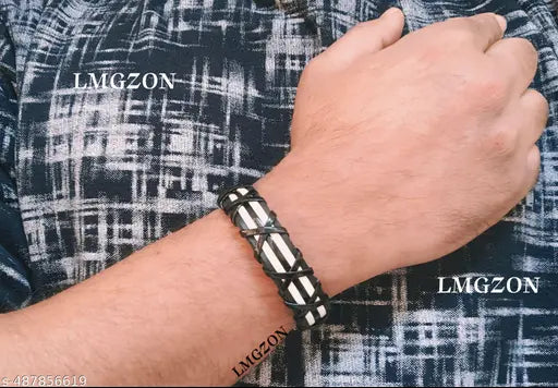 Combo Offer Unisex Fancy & Stylish Wrist Band Bracelet Cuff For Men's & Women's Leather Metal Wide Gym Style Solid Designer Bracelet [ Pack Of 2 ]