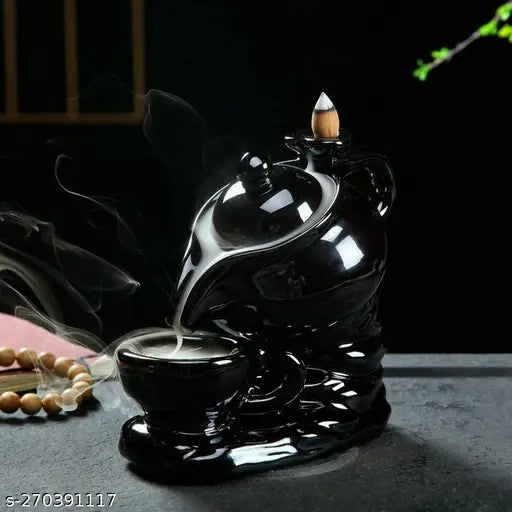 Ketli Smoke Fountain with 10 Free Smoke Backflow Scented Cones / Tea Pot Shaped Backflow Insence Burners for Home Decor / Pooja (14 cm )