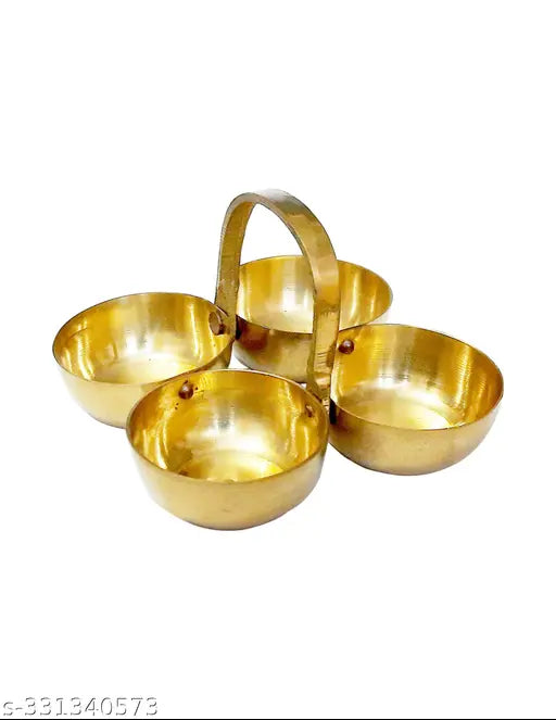 Brass Chowmukh, Chowmukh Stand for Haldi,kumkum,Rice and Sugar, uses for Welcome Someone and for puja at Home, Office, Temple, Made of Pure Brass, Easy to Carry, Best Gift for This Diwali, Small Set of 1 Puja Articles pooja need set pooja that temple bras