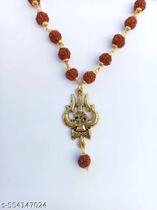 Om Trishul Rudraksh Mala With Panchmukhi rudraksh Gold plated mala shiv bhakt shiv trishul pendant rakhi Gift Brother/ boy
