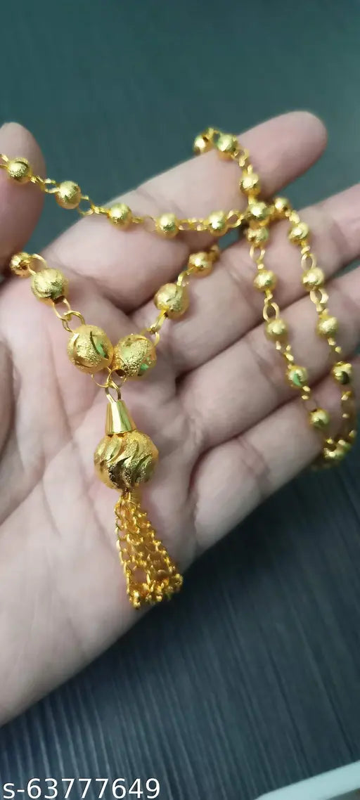 Gold Plated Matar Mala Necklace Golden Mala Long Matarmal Pendent Chain for Women and Girls