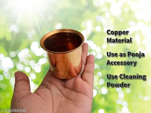 Pure Copper Puja Patra, Punch Patra, Jal Patra with & Achmani Spoon Set for Pooja Purpose (Small Size)