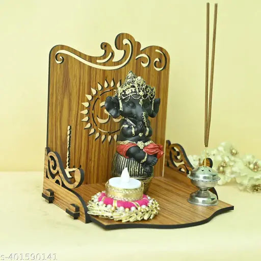 RADHESHRAKHI Beautiful Small Wall Mounted Wooden Temple/Mandir for Home, Office Wall, Puja Room (Brown Color)