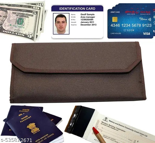 Unisex Slim & Compact Premium Cheque Book Holder or Card Holder With 10 Multi Size Pockets (Color Brown)