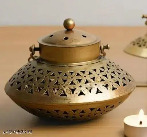 BALAJI INC. 5*5" Degchi Small Handi Degchi Tea Light Dhoop Candle Holder Kapoor Dani for Home Decor Small kitchen item Indian traditional Brass utensils Miniature brass kitchenware Ethnic Small brass pots for decoration puja room