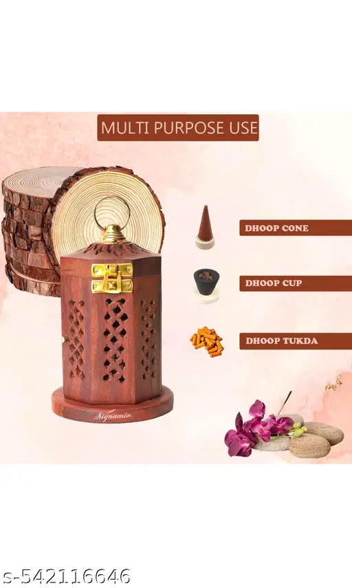 Premium Carved Wooden Incense Burner | Antique Finish Dhoop Box | Fragrance Diffuser