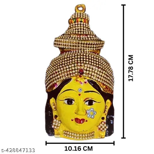PujaNPujari Ammavari Face With Stones 7 inches, Goddess Lakshmi For Varalakshmi Pooja, Diwali or Wall Hanging Goddess Varalakshmi Ammavaru face