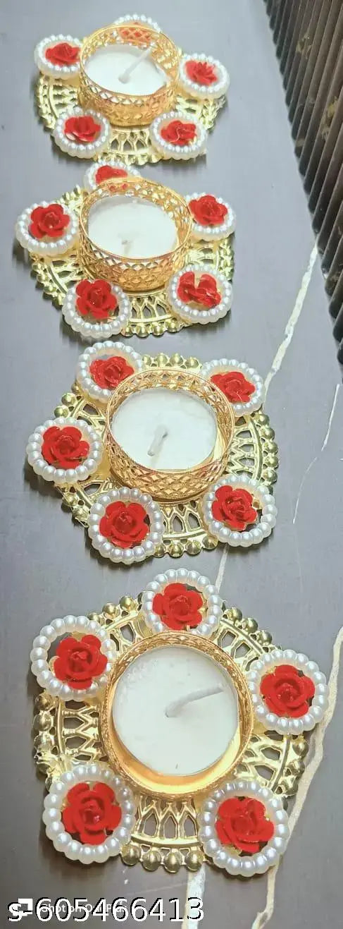 5Red Rose T Light DIYA Set of 4 with Wax