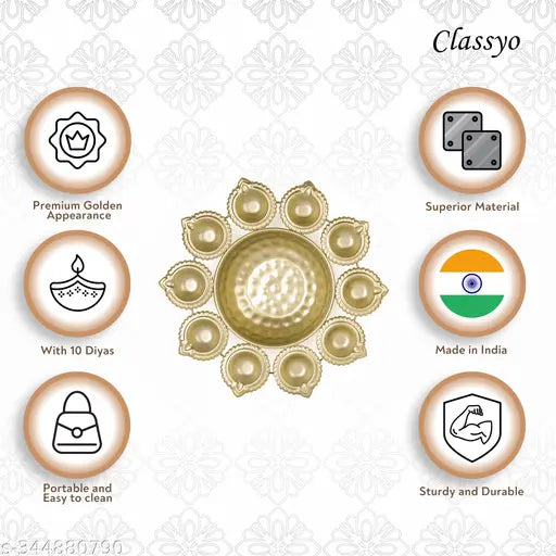 Classyo Urli Bowl for Home Decor, Decorative Bowl for Diwali, Urli for Flower Decoration, Gold, 12 inch