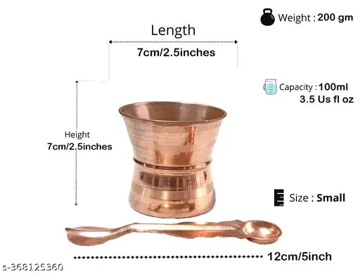 CHEF TURTLES Pure Copper Panch Patra with Achmani Pali PANCH PATRA Glass Copper kalash with spoon for All Pooja Purpose - Small