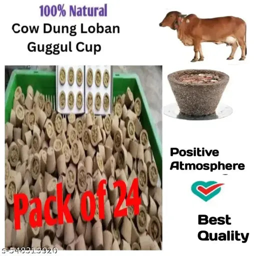 24 Sambrani Cups for Puja and Hawan of Guggal and lobhan Cow Dungs, Natural Sambrani, Dhoop.
